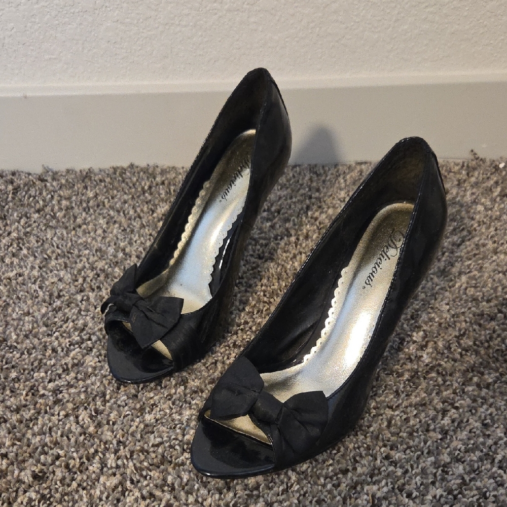 Elegant Black Peep-Toe Heels With Satin Bow